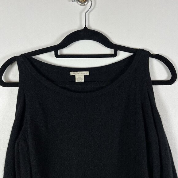 White + Warren Cold Shoulder Black Cashmere Sweater Women Sz M Minimalist Luxury - Picture 4 of 10